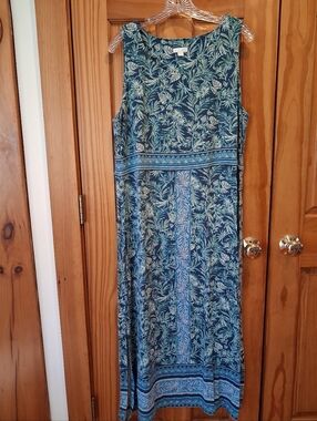 J. Jill Tropical Foliage Print Border Print Tank Midi Dress L EUC
